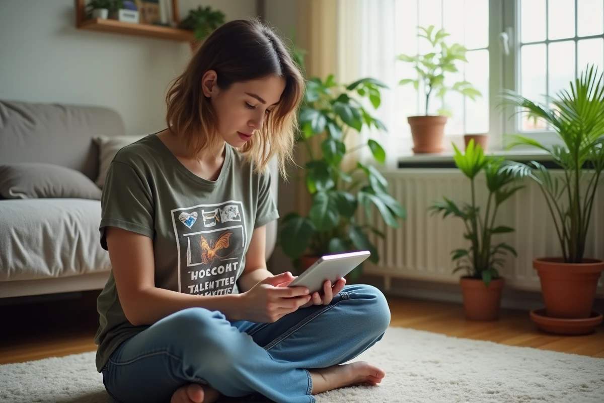 Jeune femme planifiant ses builds Dromoy sur tablette