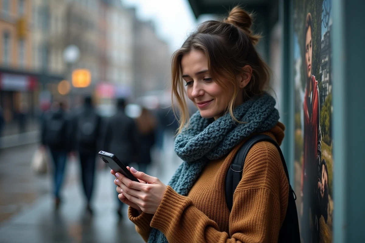 Femme urbaine vérifiant la news du Bf 6 sur son smartphone