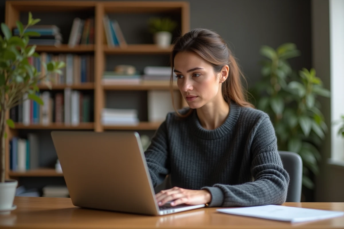 Femme cherchant la nouvelle adresse d'un site de streaming de films sur son ordinateur portable
