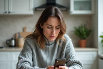 Femme consultant un annuaire inversé gratuit pour identifier un numéro de téléphone mobile 06 inconnu sur son smartphone