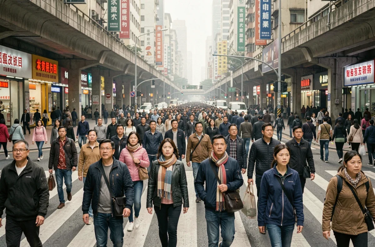 Foule dense dans une rue animée d'une mégapole asiatique, illustrant les pays les plus peuplés du monde