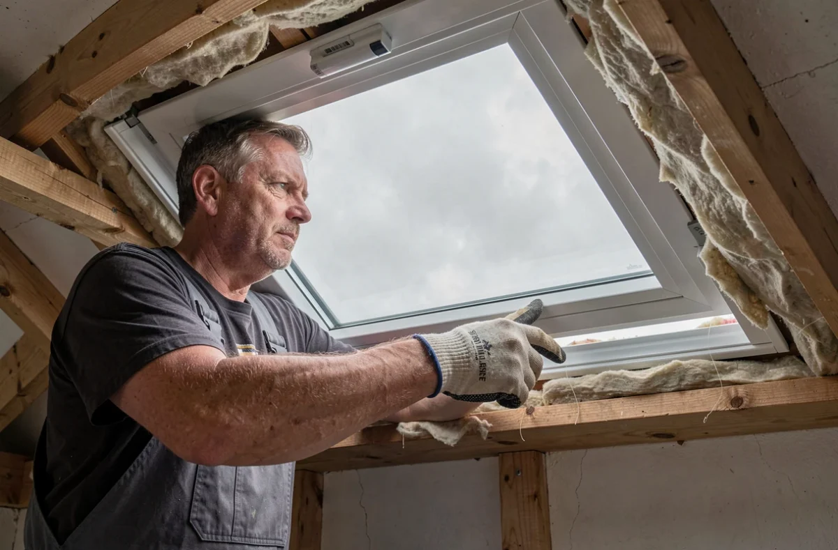 Artisan de M.B Couverture Et Fermeture installant une fenêtre de toit sur une conversion de combles